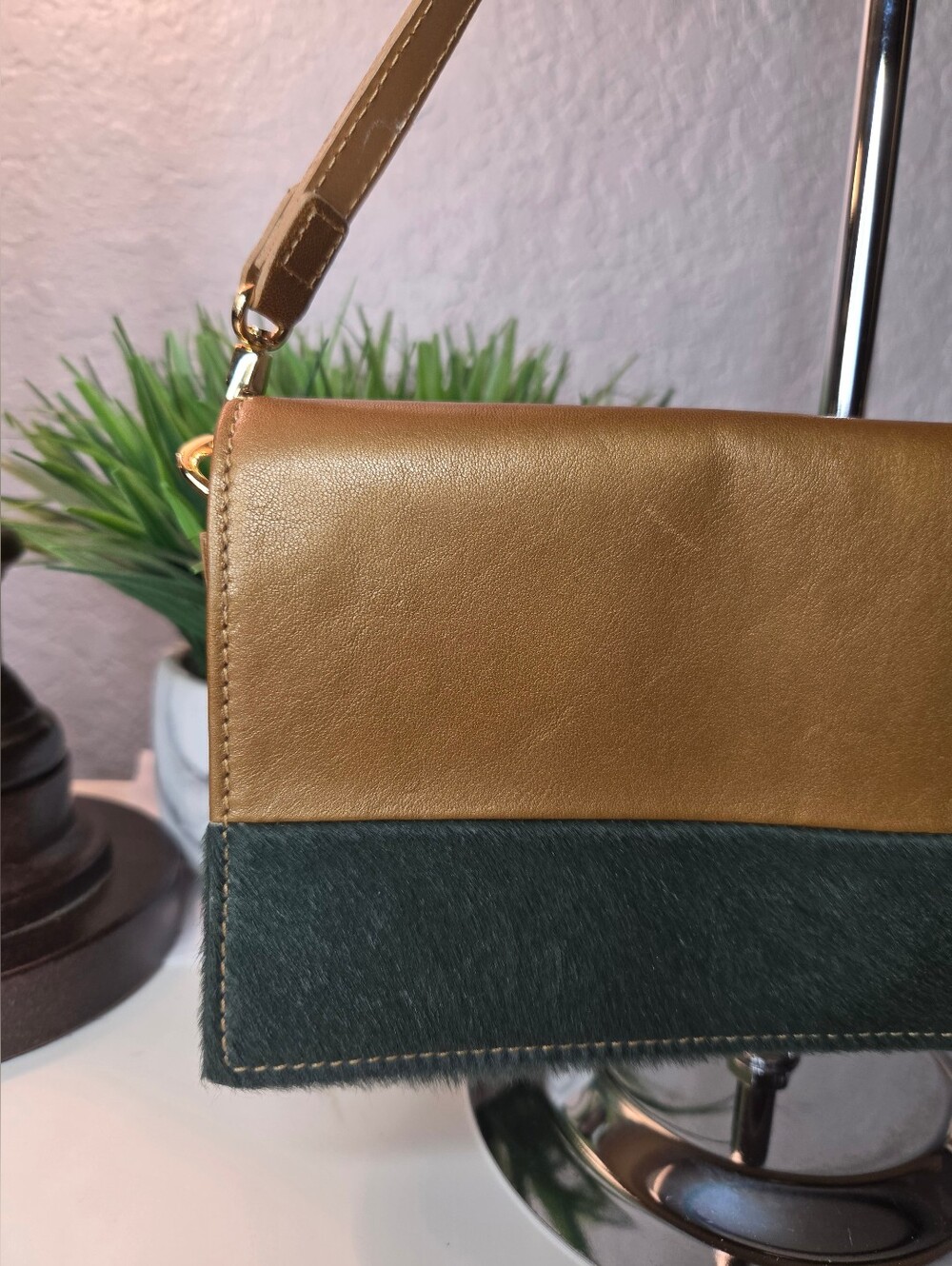 RESERVED***Longchamp Artwalk Cuir Leather Suede & Calf Hair Shoulder Bag Clutch - Picture 3 of 16